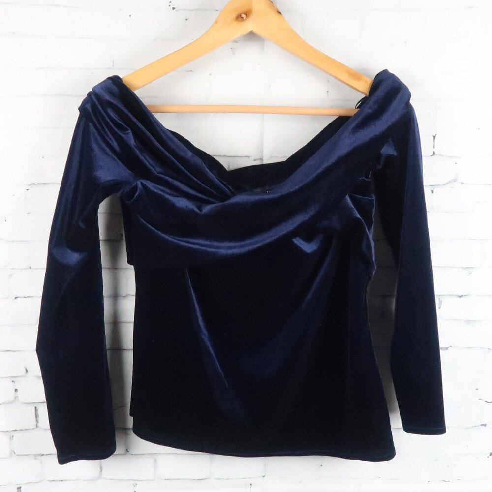 Zara Navy Blue Velvet Off-Shoulder Top